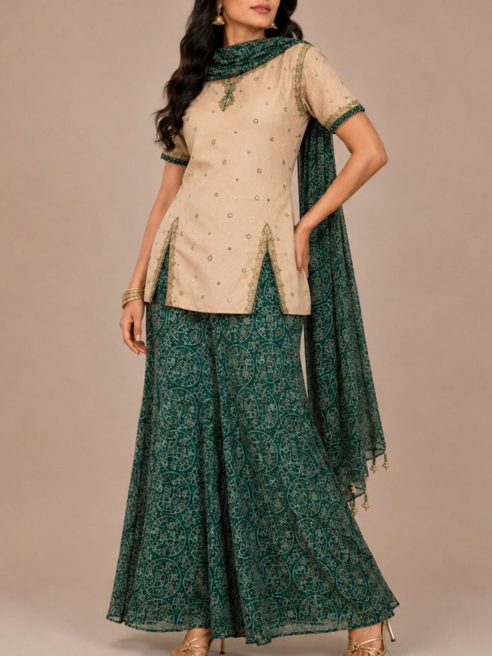 Bandhani green tan lehenga mehndi garba indian wedding festival beaded corset